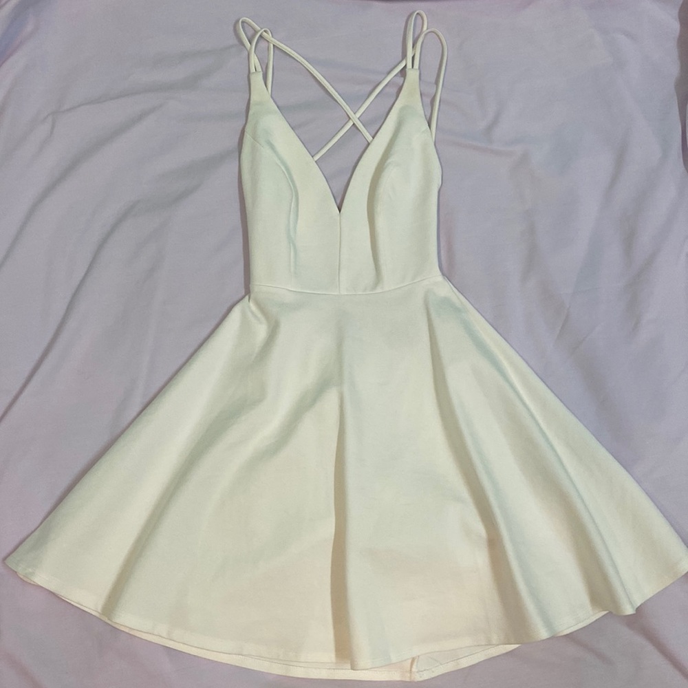 lulus “believe in love” white backless skater dress